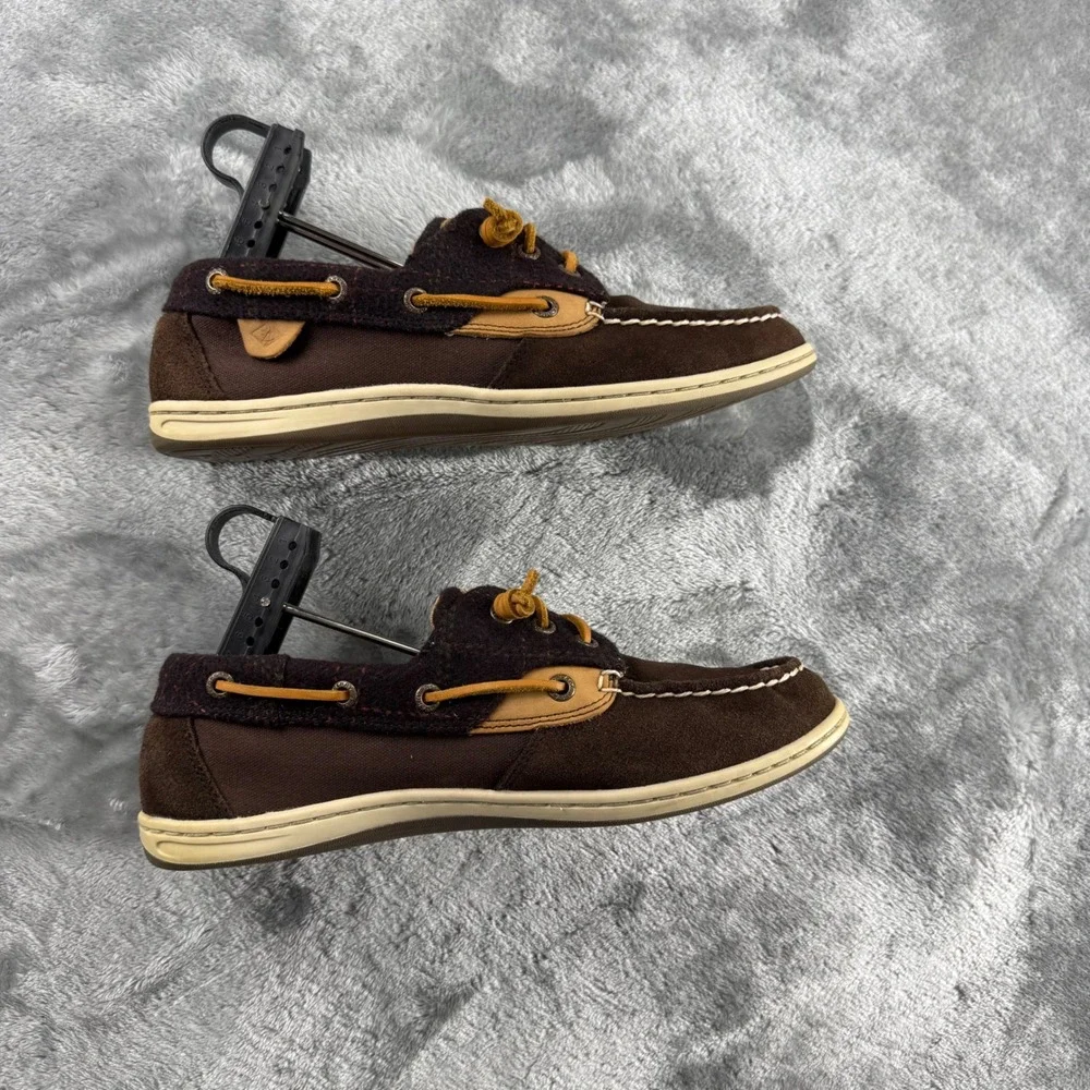 Sperry Top-Sider Women 9 Brown Suede Wool Boat Shoes Burgundy Mixed Preppy Fall